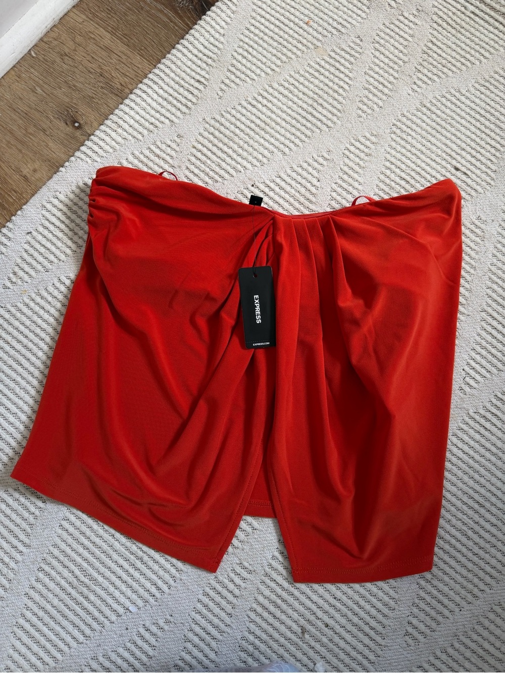 Express Red Strapless top with Front Slit Detail